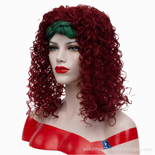 Headband wigs wholesale burgundy-red water wave fiber wine red synthetic hair headband wigs for women